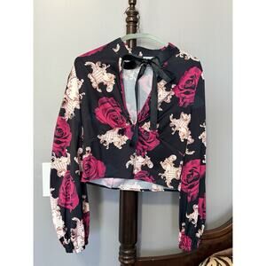 Shein Women's Blouse Shirt Top Size M Medium Pink Black White Long Sleeve